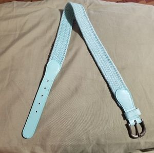 Sky blue stretchy woven belt with leather ends